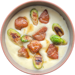 Mollejas salteadas en espumante con cremoso de patatas y gouda