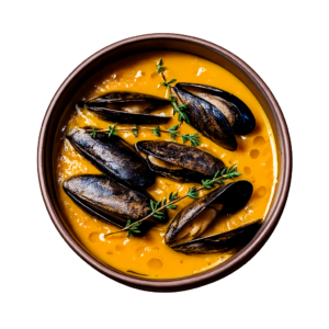 Crema de zanahorias y mejillones